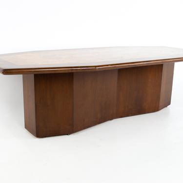 Mid Century Hexagonal Burlwood and Walnut Pedestal Conference Dining Table - mcm 