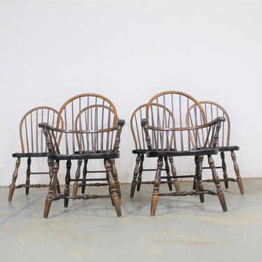 Set of 6 Pine Hoop Back Windsor Ethan Allen Style Chairs 