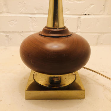 Mid Century Lamp Wood and Brass 
