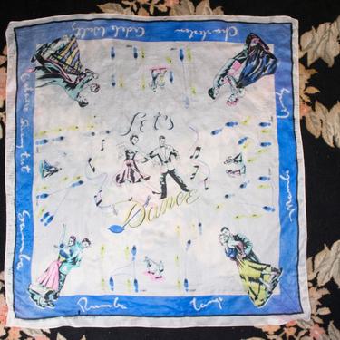1950s Scarf - Diaphanous Vintage 50s Silk Novelty Scarf for Fred Astaire Dance Studios with Dance Steps As Is 
