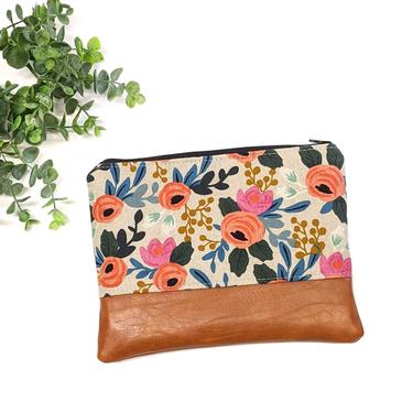 Rifle Paper Makeup Bag: Cream Les Fleurs Rosa/ Travel Pouch/ Vegan Leather 