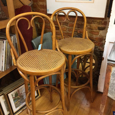 Pickup Only and Delivery to Selected Cities - Pair Vintage Thonet bentwood and cane chairs bars tools 