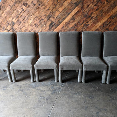 Elegant Vintage Reupholstered Parsons Chairs in Gray Mohair 