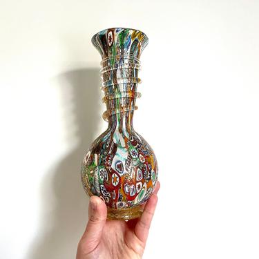 Hand Blown Murano Millefiori Murrina Multi Colored Glass Vase 