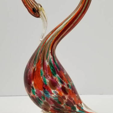 Beautiful Tutti Frutti Style Italian Glass Swan 