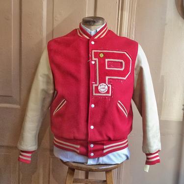 Vintage 1950s PCHS Dragon Wool and Leather Varsity Jacket. Size L/XL 