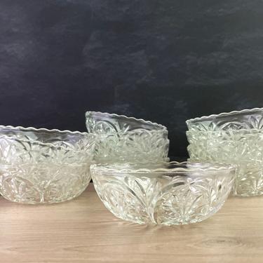 Set of 4 Pressed Glass Dessert Bowls, Small Clear Glass Floral Dishes 