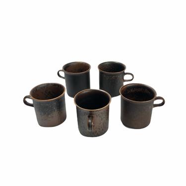 Vintage Brown Drip Glaze North Carolina Studio Pottery Coffee Mugs, Set of 5, Unsigned 