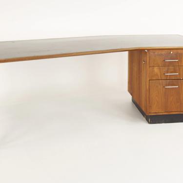 Mid Century Walnut and Leather Top Boomerang Desk - mcm 