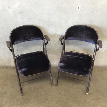 Pair of Vintage Velvet Cinema Folding Chairs
