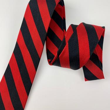 1960's All Silk Tie - Vivid Red & Black Wide Striped Tie - MOD Styling - Narrow Width 