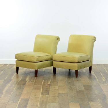 Pair Of Yellow Roll Back Slipper Chairs