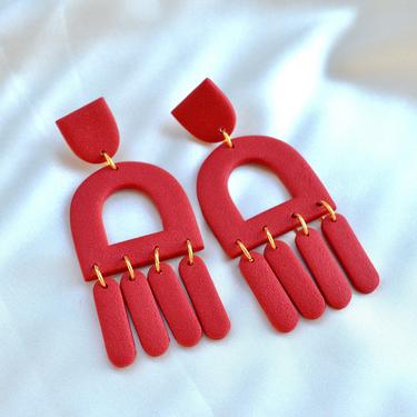 Red Hoop Chandelier Statement Earrings, Handmade Gift for Her 