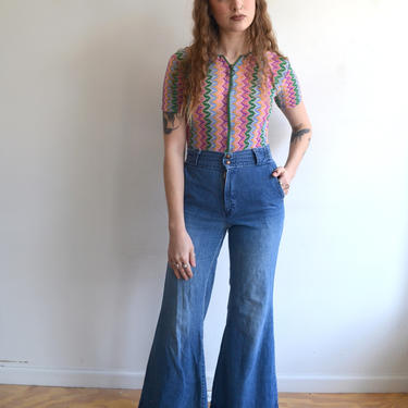 Vintage 70s Denim Bell Bottoms/ 1970s Bell Bottom Jeans/ Size Small Tall 27 28 