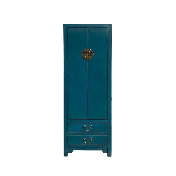 Chinese Vintage Hardware Teal Blue Tall, Tall Teal Storage Cabinet