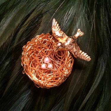 Designer Bird Nest Wire Brooch by Jeanne 