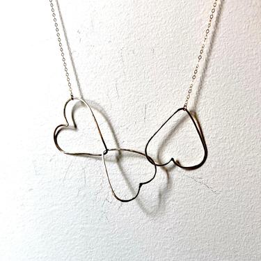 Three Heart Link Necklace Handmade in 14k Goldfilled Wire 