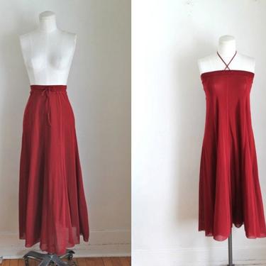 Vintage 1990s Jean Paul Gaultier Brick Red Mesh Maxi Skirt / S-M 