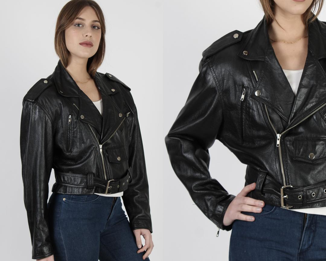 Xinantime Women's Zipper Up Motorcycle Jacket Lapel Vintage Biker Jackets Ladies Solid Color Cropped Outwear Casual Coat