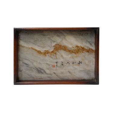 Chinese Natural Marble Stone Tile Inset Wooden Tray Display ws1676E 