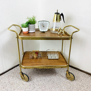 Mid Century Tea Cart Dry Bar Serving Cart Side Table End Table Record Player Stand Vintage 