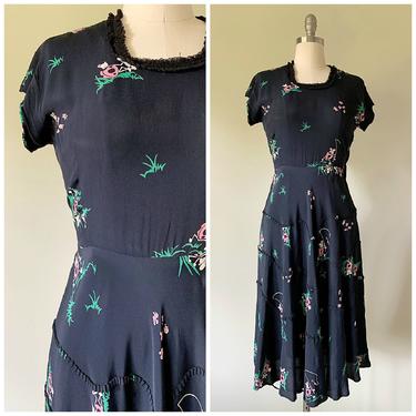 Vintage 1940s Dress • Larkin Ladybug • Novelty Print Rayon 40s Dress Size Medium 