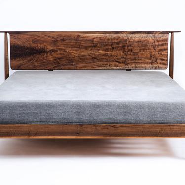 Platform bed, Scandinavian Design Walnut Platform Bed Mid Century Modern Storage Bed Frame and Headboard, Minimalist Bedroom Furniture solid 