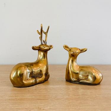 Vintage Mid Century Modern Brass Deer Pair 
