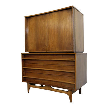 Mid-Century Modern Concave Front Walnut Tall Chest Armoire 