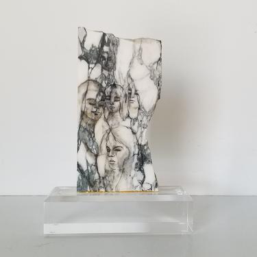 1980s Hand Painted Marble Sculpture on Lucite Base. 