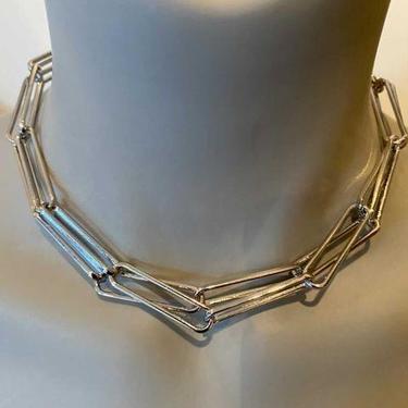 Silver plated double strand square chain necklace