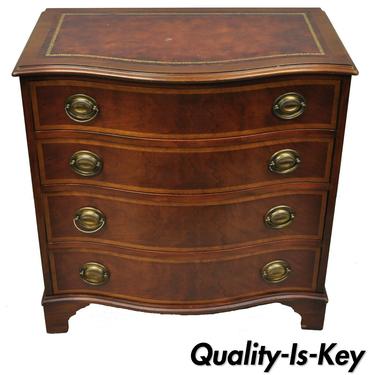 Maddox Mahogany Leather Top Bow Front Banded Bachelor Chest of Drawers Dresser