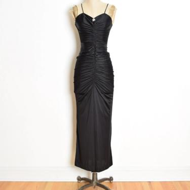 vintage 70s disco dress Frederick's of Hollywood black ruched party cocktail XXS clothing 
