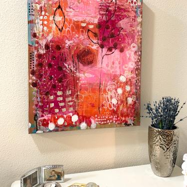 20x24  Abstract art, original abstract, pink, magenta, gold, acrylic on canvas 