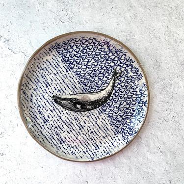 Whale Ceramic decorative plate, Nautical pottery plate, ocean life decor, Plant plate 11, ready to ship 