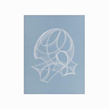 Vintage Abstract Pastel Drawing on Paper Blue 