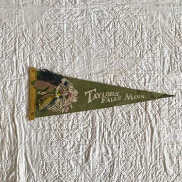 Vintage Taylors Falls, MN Felt Pennant Native American Chief Graphic 