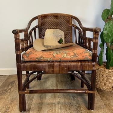 Vintage Mid Century Bent Rattan and Cane Arm Chair 