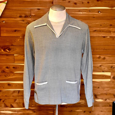 1940s / 1950s Two Tone Houndstooth Check Pull Over Sports Shirt 