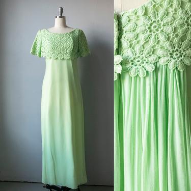 1960s Dress Chiffon Lime Green Gown S 