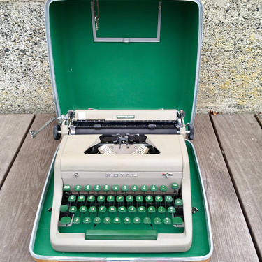 1955 Royal Portable Typewriter Quiet Deluxe with Case, Good Ribbon, Locking Key, Typing Great 
