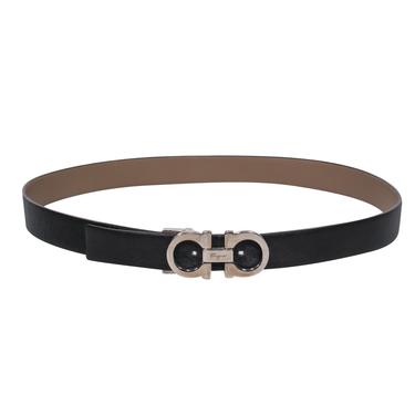 Ferragamo - Black Smooth Leather Belt w/ Logo Buckle