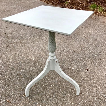 Shabby chic carved wood french country grey accent end table by JoyfulHeartReclaimed