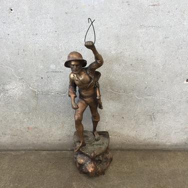 Vintage Bronze Fisherman Sculpture