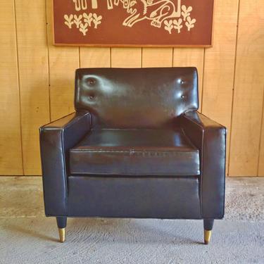 1950's Kroehler Black Naugahyde Lounge Chair 