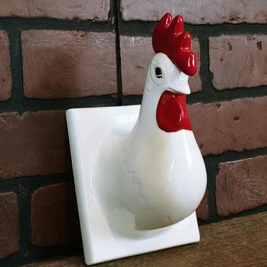 Vintage Ceramic Rooster/Hen/Chick Chicken Head Kitchen Towel Holder 