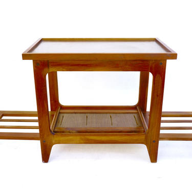 Mid-Century Danish Slatted Teak Record Stand / Side Table / Magazine Rack Table | Turntable Stand || Slatted Two-Tier Expandable 