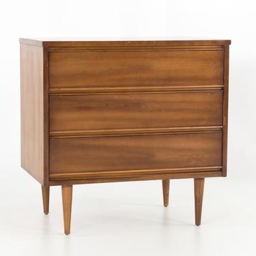 Dixie Mid Century Walnut 3 Drawer Nightstand Dresser Chest - mcm 
