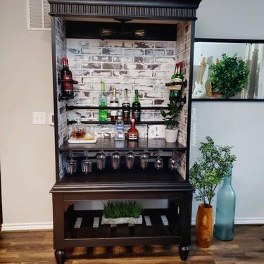 Steampunk Bar Cabinet, Industrial Bar Amoire, Ethan Allen Armoire, Wine Bar Cabinet, Custom Black Wine Bar Cabinet, Steampunk Furniture 