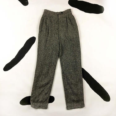 80s Norma Kamali Grey Tweed Trousers / High Waist / Minimal / Pleated / Androgynous / Mannish / Annie Hall / 90s / Small / S / 